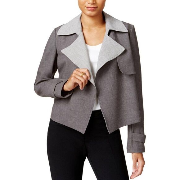 NWT Tommy Hilfiger Women's Gray Contrast-Trim Trench Jacket Blazer Size 4 - Picture 16 of 16